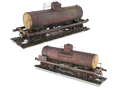 Rusted Tank Car Industrial Equipment Models With Wheels And Brackets 3d model