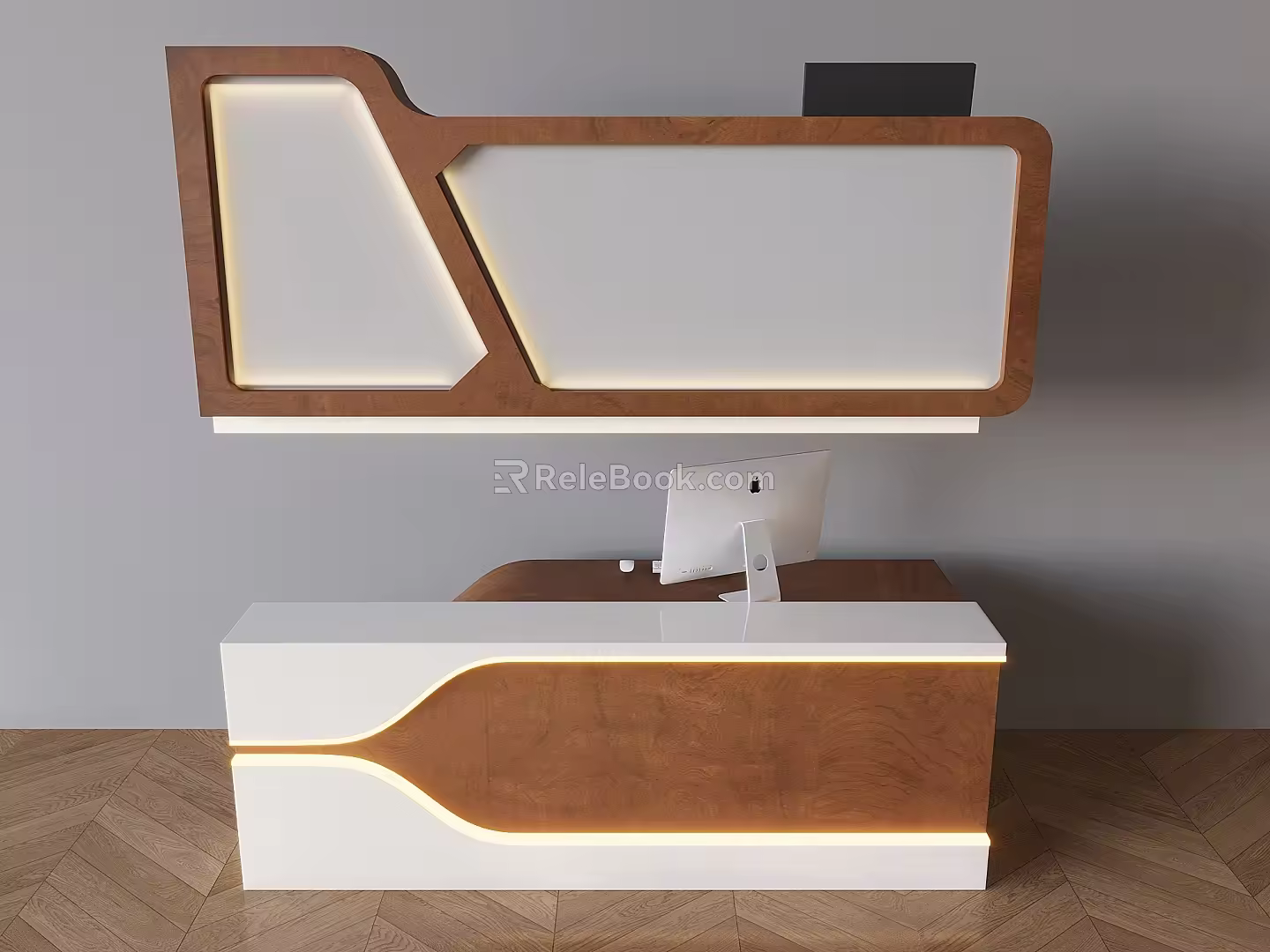 Antique bar reception desk company front desk Apple desktop computer 3d model