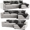 Modern Gray Sectional Sofa with Decorative Pillows and Soft Throw Blanket 3d model