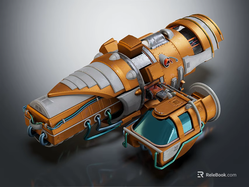 Futuristic Orange Silver Mechanical Vehicle With Cockpit Pipes And Detailed Metallic Parts 3d model 