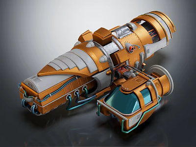 Futuristic Orange Silver Mechanical Vehicle With Cockpit Pipes And Detailed Metallic Parts 3d model