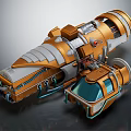 Futuristic Orange Silver Mechanical Vehicle With Cockpit Pipes And Detailed Metallic Parts