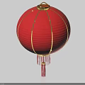 Traditional Chinese Red Lantern Featuring Round Shape Golden Accents And Hanging Tassels