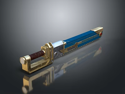Ornate Medieval Style Weapon With Blue Blade And Gold Accents 3d model