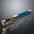 Ornate Medieval Style Weapon With Blue Blade And Gold Accents