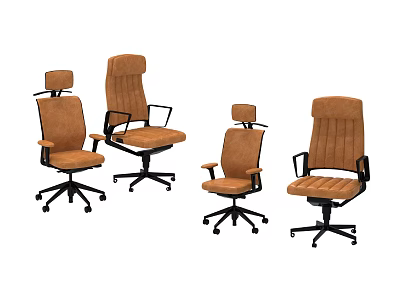 Brown Office Chairs With Various Styles And Wheeled Bases For Comfortable Workspace 3d model