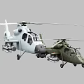 Two Light and Green Military Attack Helicopters with Weapon Systems 3d model