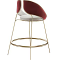 Modern Elegant Bar Stools With Red And White Velvet Upholstery And Golden Metal Frame