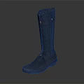 Dark Blue Tall Boots With Yellow Decorative Buttons And Simple Fabric Design