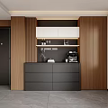 Stylish Modern Interior Design With Wooden Sideboard And Black Drawers Countertop Decorations