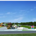 Park Landscape With Green Lawn Colorful Playground Structures Winding Paths And Lush Trees
