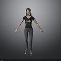 Woman Wearing Black T-shirt With Graphic Design Gray Jeans And Cap Standing On Gray Background