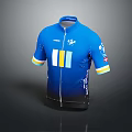 Blue Cycling Jersey With Yellow White Light Blue Stripes And Logos On Sleeves