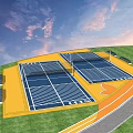 Outdoor Fitness Facility With Two Tennis Courts And Curved Running Track On Green Grass