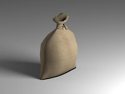 Natural Beige Textured Burlap Sack with Knotted Top and Black Trim 3d model