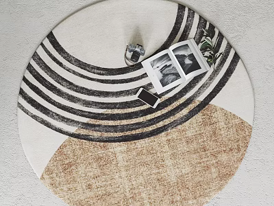 Round Rug With Striped Pattern And Neutral Tones With Decor Items 3d model
