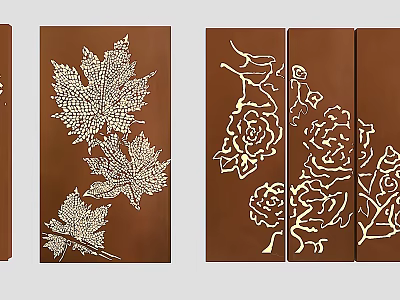 Artistic Decorative Panels With White Leaf And Floral Patterns On Brown Background 3d model