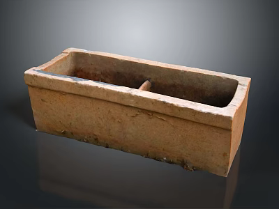 Antique Rustic Terracotta Rectangular Container With Textured Surface And Worn Edges 3d model