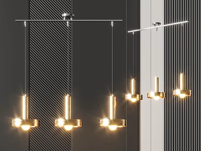Modern Brass Chandelier With Linear Suspended Design And Golden Hanging Lights 3d model