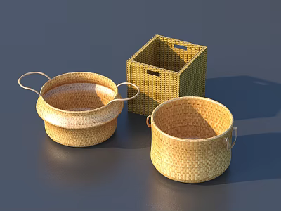 Handwoven Storage Baskets With Handles Round And Square Shapes For Home Use 3d model