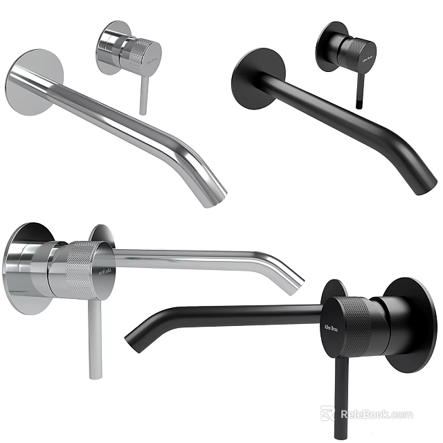 Modern Design Faucets With Chrome And Matte Black Finishes And Sleek Curved Spouts 3d model 