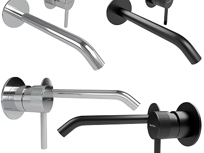 Modern Design Faucets With Chrome And Matte Black Finishes And Sleek Curved Spouts 3d model
