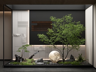 Modern landscape sketch Courtyard sketch Indoor landscape Landscape tree Plant combination Stone background wall Landscape stone 3d model