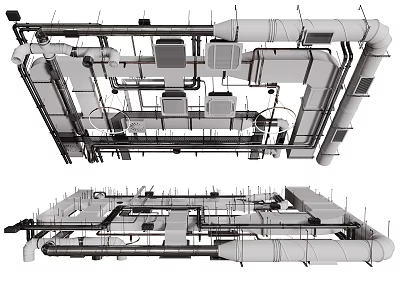 Industrial Ceiling System With Ductwork Layout And Mechanical Installation Parts 3d model