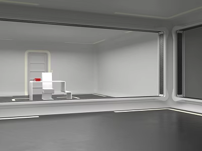 Minimalist White Room Interior With Large Windows White Table And Red Chair 3d model