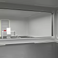 Minimalist White Room Interior With Large Windows White Table And Red Chair
