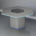 Modern Hexagonal Computer Table With Blue Illuminated Edges And Sleek Surface 3d model