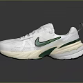 White Sports Sneakers With Green Logo Mesh Upper And Casual Sole Design