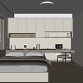 Modern Tatami Bedroom Interior Design With Bed Desk Cabinets Shelves And Window Blinds