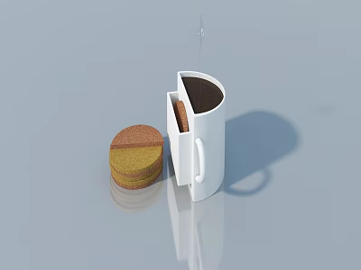 Unique White Cup With Hinged Door Design And Layered Interior And Cake 3d model