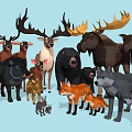 Various Wild Animals Including Deer Moose Bears Foxes Wolves And Rabbits Together