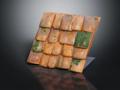 Rustic Handmade Brick Structure Featuring Green Moss And Natural Textured Surface 3d model
