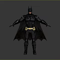 Batman Game And Movie Character 3D Render With Black Costume Yellow Utility Belt And Bat Cape