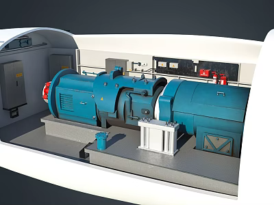 Industrial Factory Interior With Large Blue Machinery Control Panels And White Equipment Setup 3d model