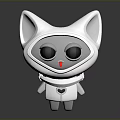3D White Cat Ear Cartoon Character With Big Black Eyes Red Nose And Heart Shape Chest Design