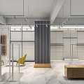 Modern Clothing Store Interior With Well Lit Shelves Hanging Clothes Marble Floor And Display Tables