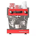 Professional Red Coffee Machine Kitchen Appliance With Stacked Striped Cups And White Cup