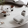 Modern Living Room Curved Black Sofa With White Cushions And Marble Coffee Table Set