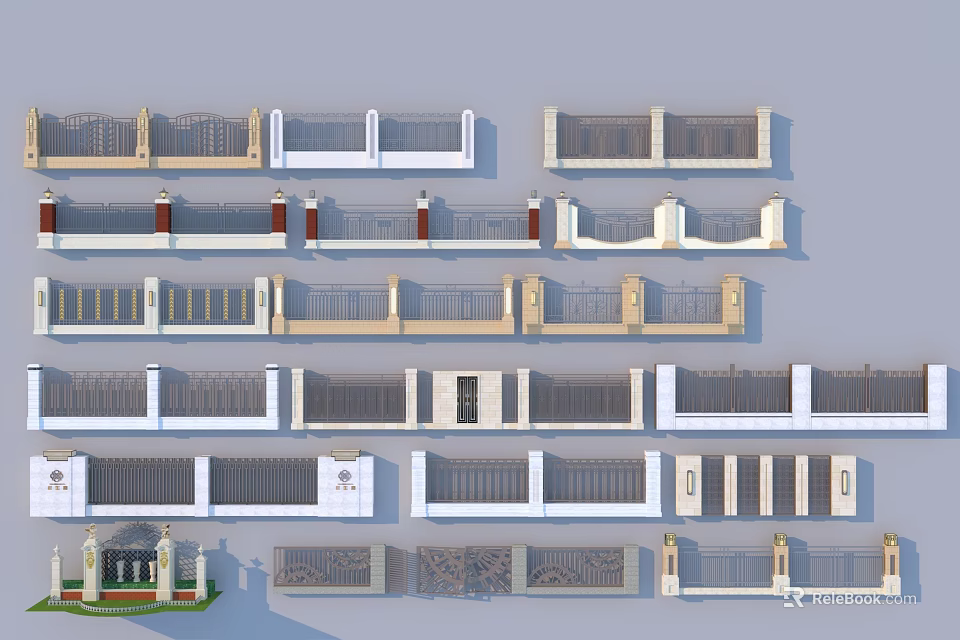 Various Exterior Railing Designs With Different Styles Materials And Decorative Patterns 3d model