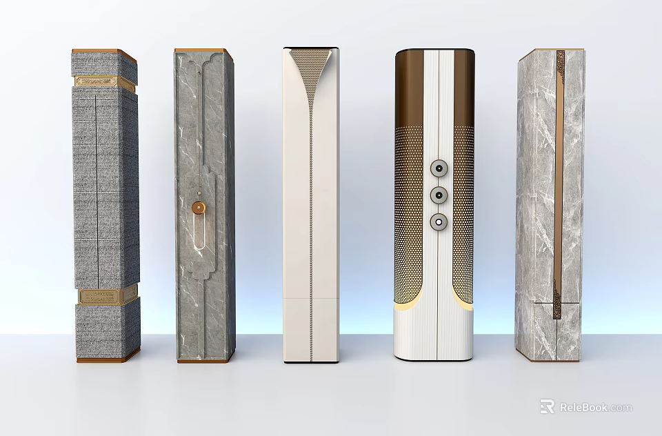 Modern Decorative Columns With Various Textures Metal Accents And Vertical Patterns 3d model 