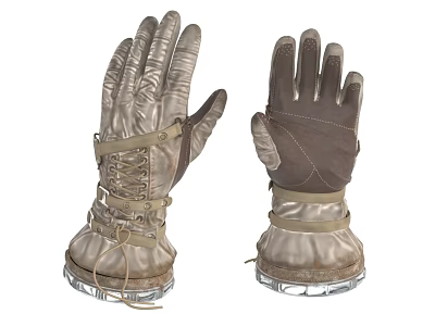 Two Tone Leather Gloves With Laces Straps And Metallic Base Design 3d model