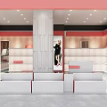 Modern Clothing Boutique With Pink And White Interior Shelves Mannequins Seating And Fashion Posters