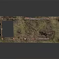 Ruined Red Brick Structure With Broken Walls And Overgrown Grass Foundation