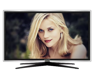 LINSAR Flat Screen TV Displaying Blonde Woman Portrait With Modern Stand Design 3d model