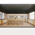 Hotel Chess Room Interior With Long Table Wooden Chairs Chessboard Decor And Potted Plant