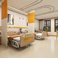 Modern Hospital Room Interior With Two Beds Orange White Curtains Windows And Decorative Elements
